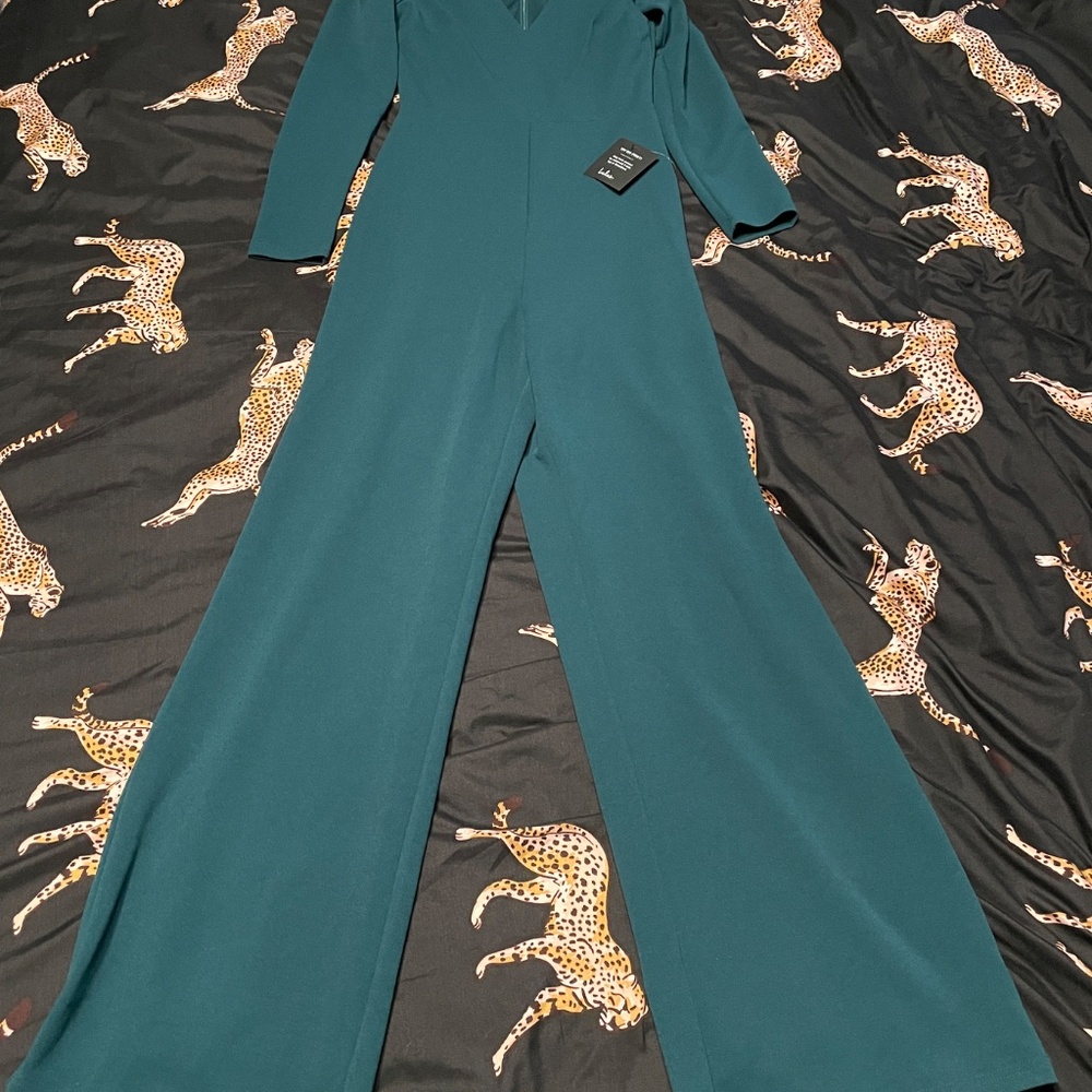 Lulus Utterly Chic Emerald Green Long Sleeve Wide-Leg Jumpsuit